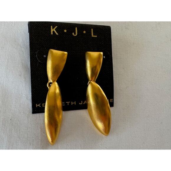 NOS Vintage KJL Brushed Gold Satin Dangle Earrings Teardrop Kenneth Jay Lane - Picture 1 of 5